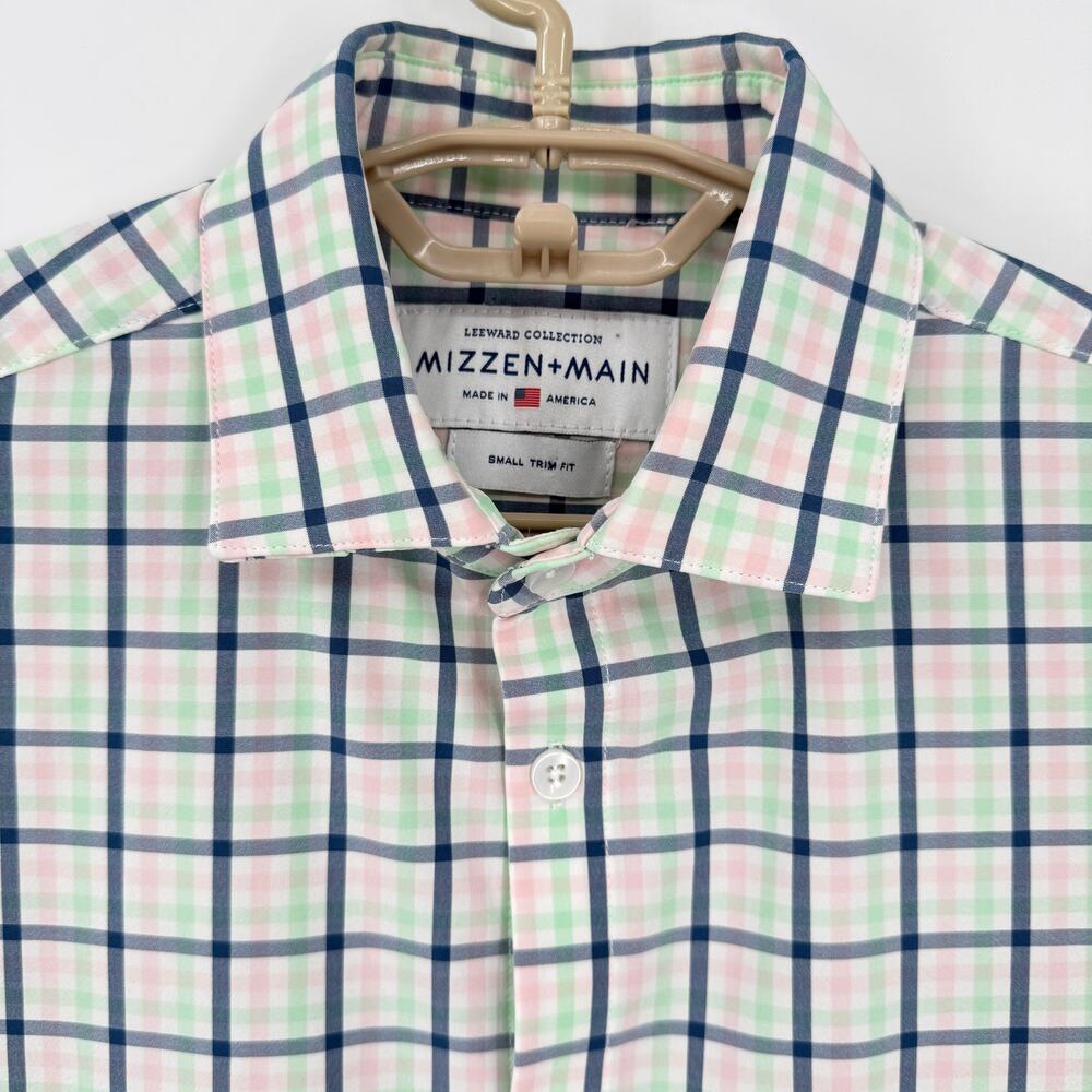 Mizzen + Main Leeward Collection Comfort Shirt Plaid Trim Fit Blue Pink Small